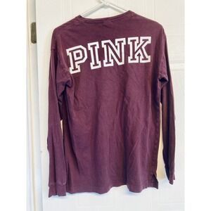PINK Victoria's Secret Long Sleeve T-Shirt Women XS Plum Pocket Graphic Tee